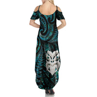 New Zealand Aotearoa Summer Maxi Dress Maori Wheku Paua Shell Glitter Turquoise LT05 - Polynesian Pride