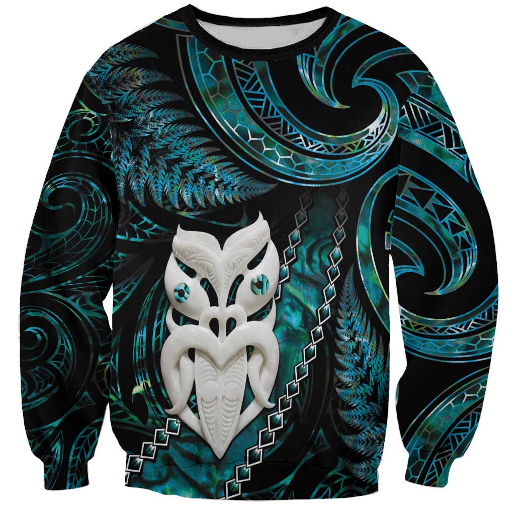 New Zealand Aotearoa Sweatshirt Maori Wheku Paua Shell Glitter Turquoise