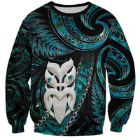 New Zealand Aotearoa Sweatshirt Maori Wheku Paua Shell Glitter Turquoise LT05 Unisex Turquoise - Polynesian Pride