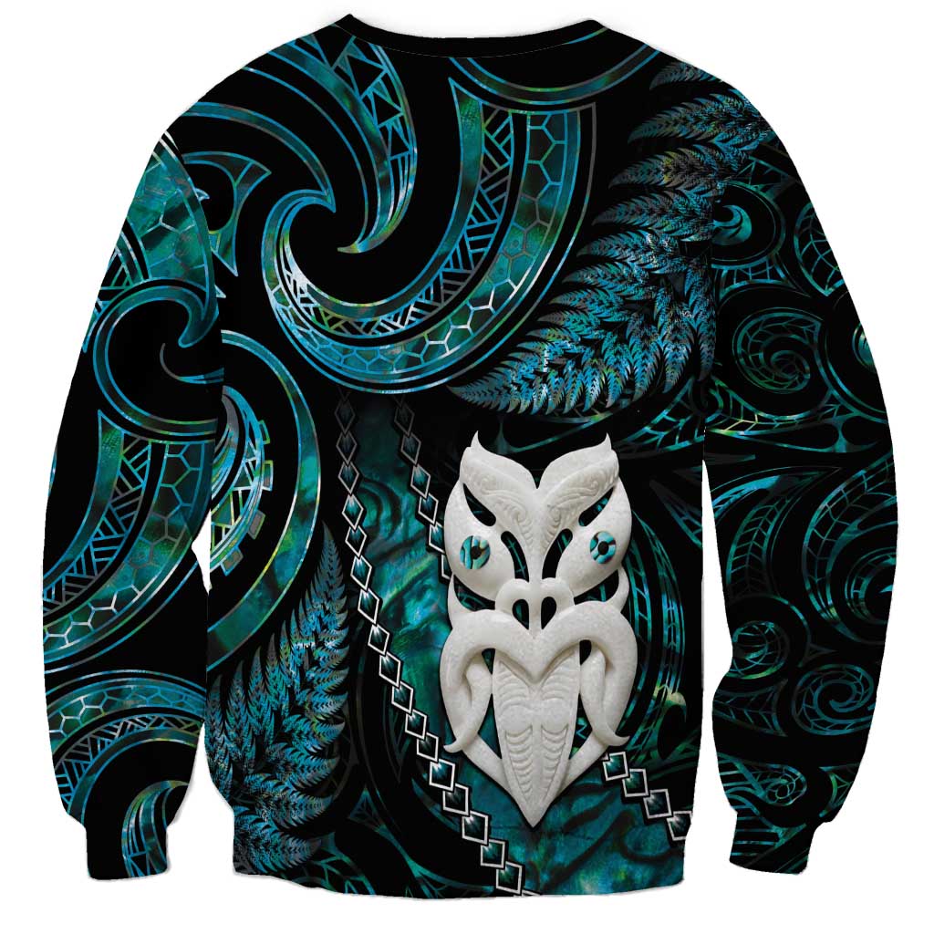 New Zealand Aotearoa Sweatshirt Maori Wheku Paua Shell Glitter Turquoise LT05 - Polynesian Pride