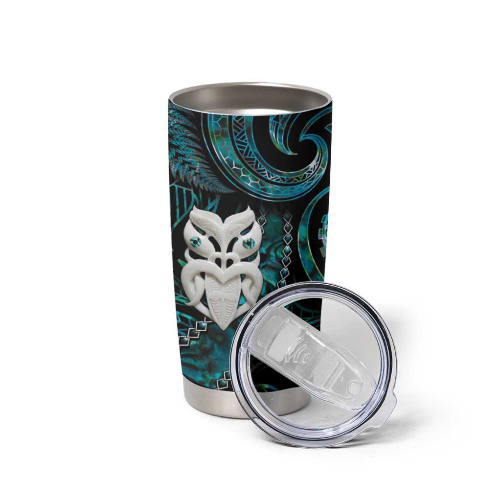 New Zealand Aotearoa Tumbler Cup Maori Wheku Paua Shell Glitter Turquoise LT05 - Polynesian Pride