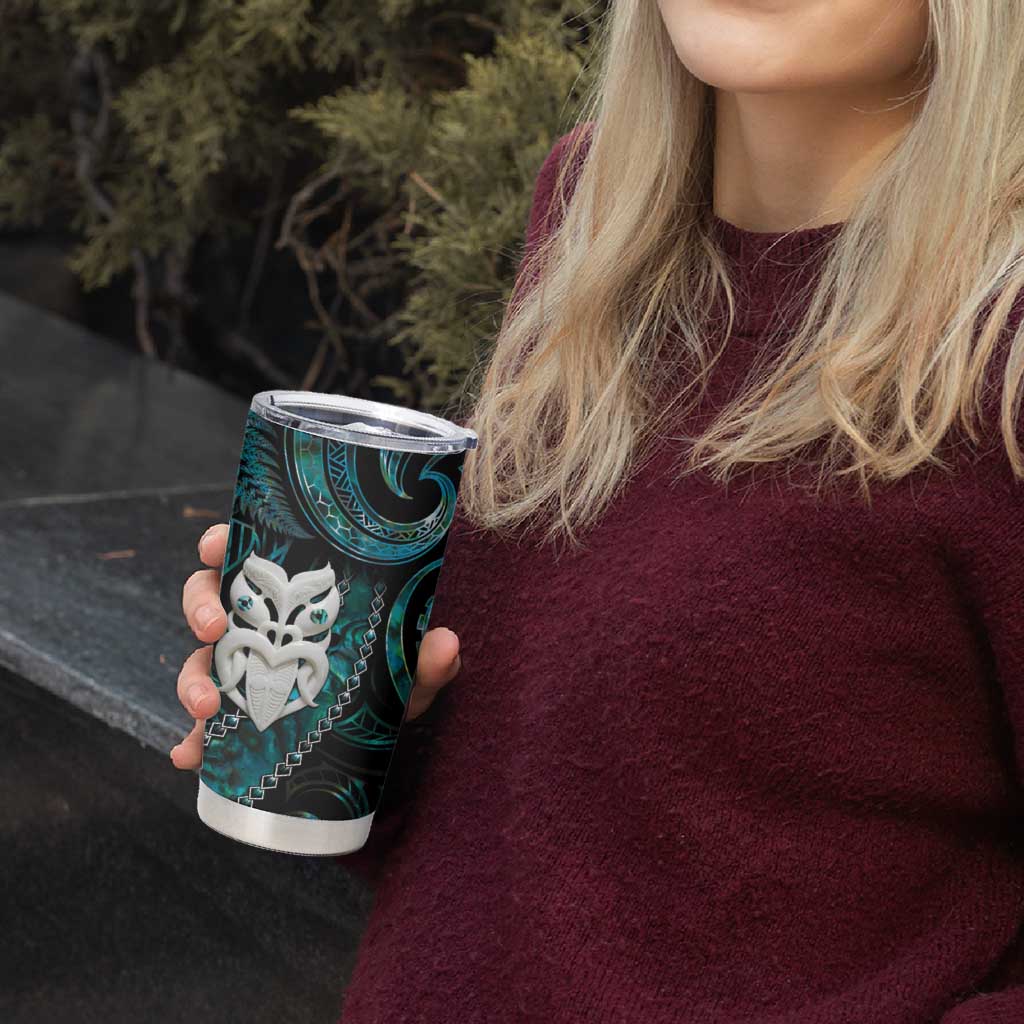 New Zealand Aotearoa Tumbler Cup Maori Wheku Paua Shell Glitter Turquoise LT05 - Polynesian Pride