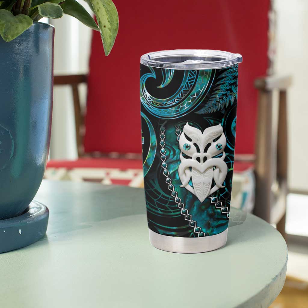 New Zealand Aotearoa Tumbler Cup Maori Wheku Paua Shell Glitter Turquoise LT05 - Polynesian Pride