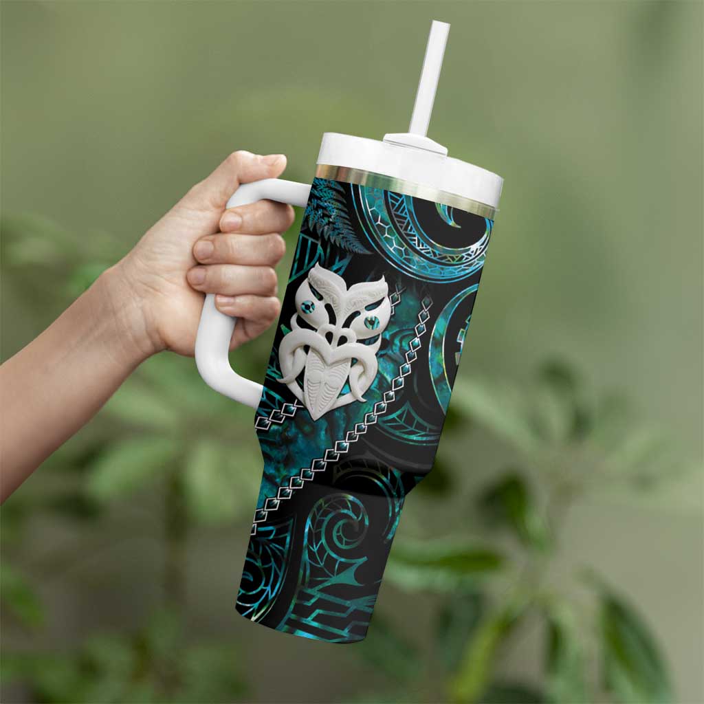 New Zealand Aotearoa Tumbler With Handle Maori Wheku Paua Shell Glitter Turquoise LT05 - Polynesian Pride