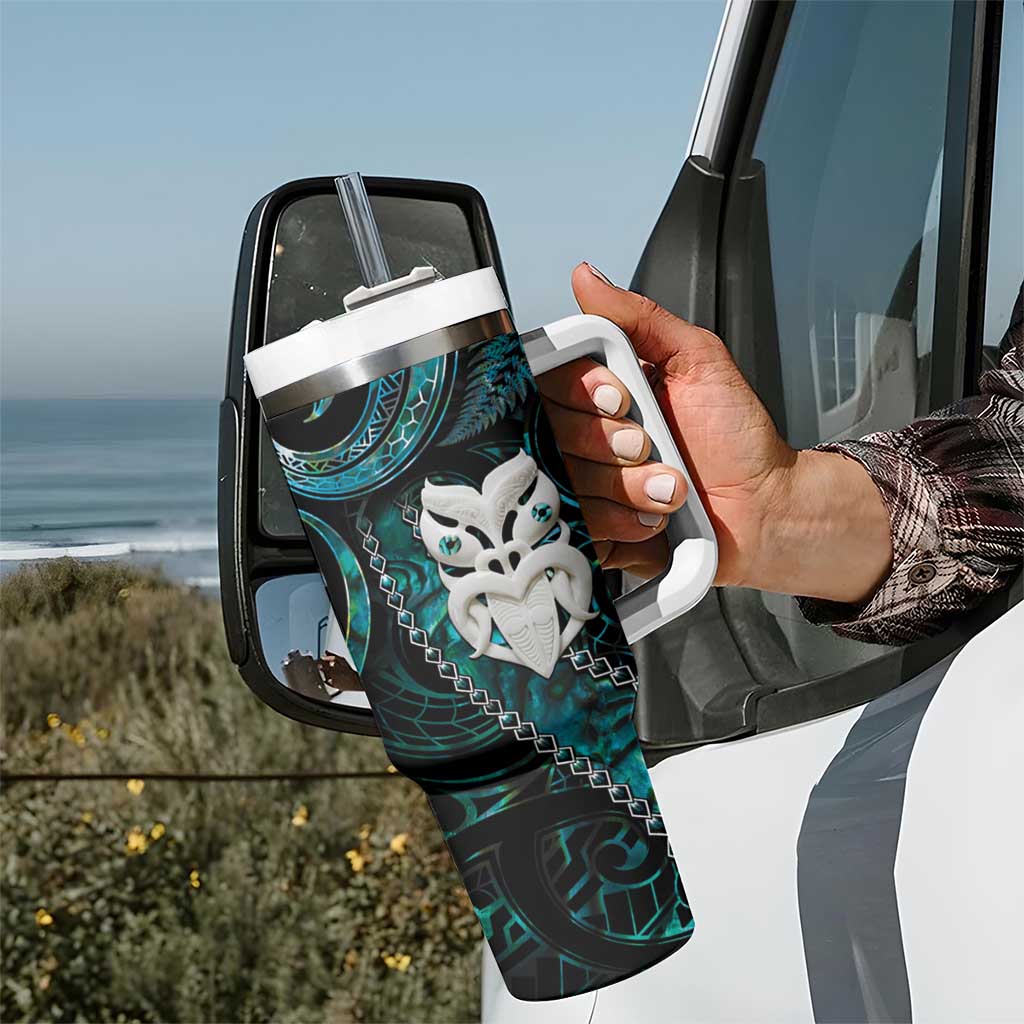 New Zealand Aotearoa Tumbler With Handle Maori Wheku Paua Shell Glitter Turquoise LT05 - Polynesian Pride