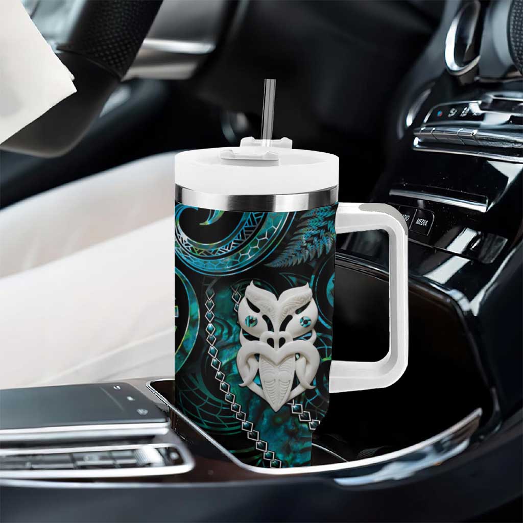 New Zealand Aotearoa Tumbler With Handle Maori Wheku Paua Shell Glitter Turquoise LT05 - Polynesian Pride