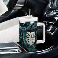 New Zealand Aotearoa Tumbler With Handle Maori Wheku Paua Shell Glitter Turquoise LT05 - Polynesian Pride