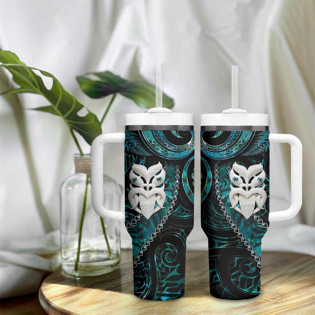 New Zealand Aotearoa Tumbler With Handle Maori Wheku Paua Shell Glitter Turquoise LT05 - Polynesian Pride