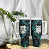 New Zealand Aotearoa Tumbler With Handle Maori Wheku Paua Shell Glitter Turquoise LT05 - Polynesian Pride