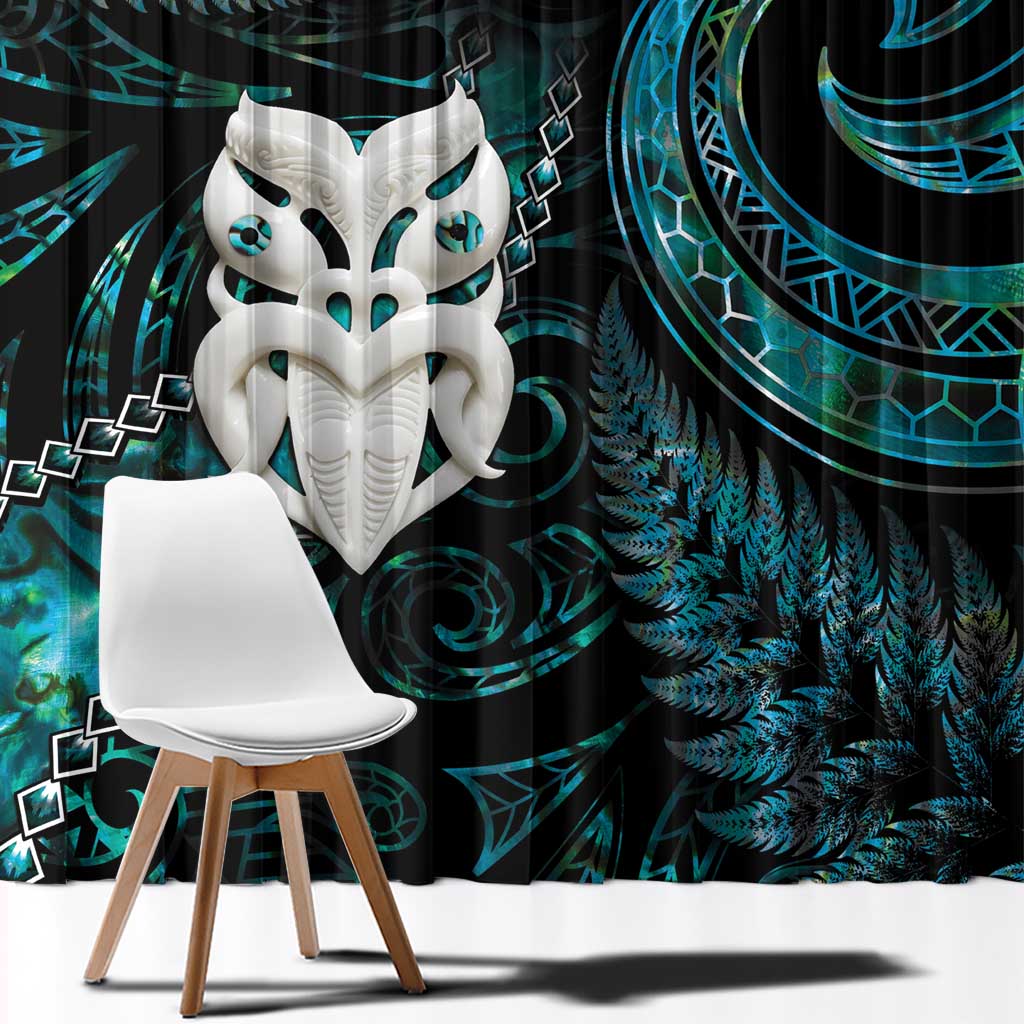 New Zealand Aotearoa Window Curtain Maori Wheku Paua Shell Glitter Turquoise LT05 - Polynesian Pride