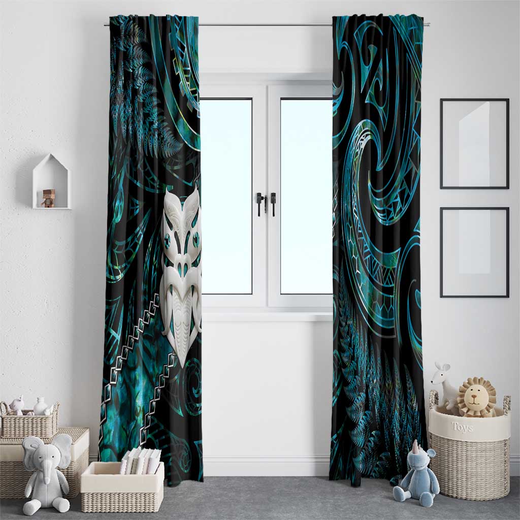 New Zealand Aotearoa Window Curtain Maori Wheku Paua Shell Glitter Turquoise LT05 - Polynesian Pride