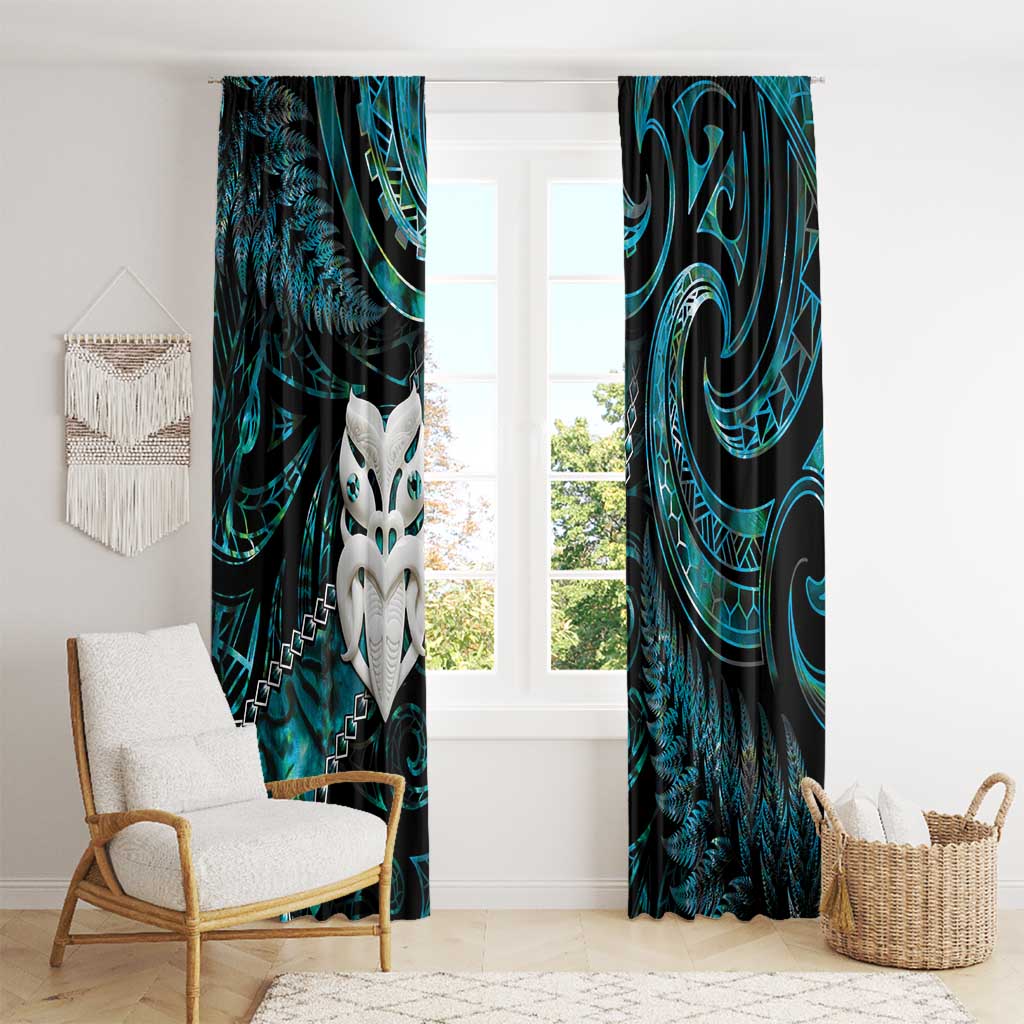 New Zealand Aotearoa Window Curtain Maori Wheku Paua Shell Glitter Turquoise LT05 - Polynesian Pride