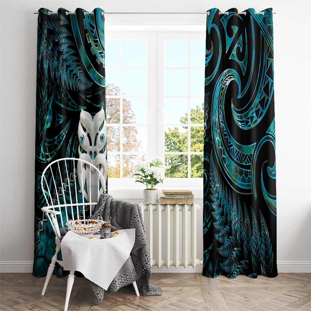 New Zealand Aotearoa Window Curtain Maori Wheku Paua Shell Glitter Turquoise LT05 - Polynesian Pride