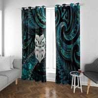 New Zealand Aotearoa Window Curtain Maori Wheku Paua Shell Glitter Turquoise LT05 With Grommets Turquoise - Polynesian Pride
