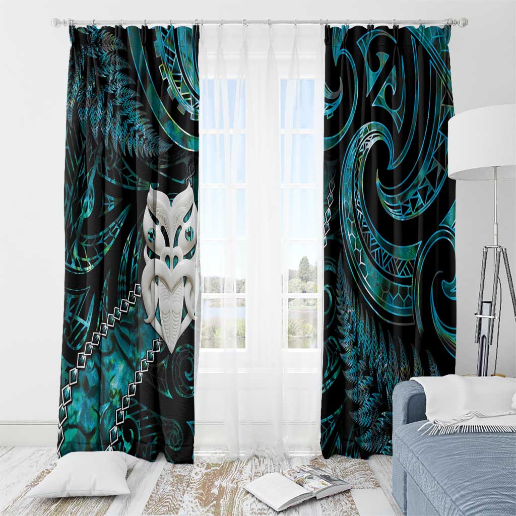 New Zealand Aotearoa Window Curtain Maori Wheku Paua Shell Glitter Turquoise LT05 - Polynesian Pride