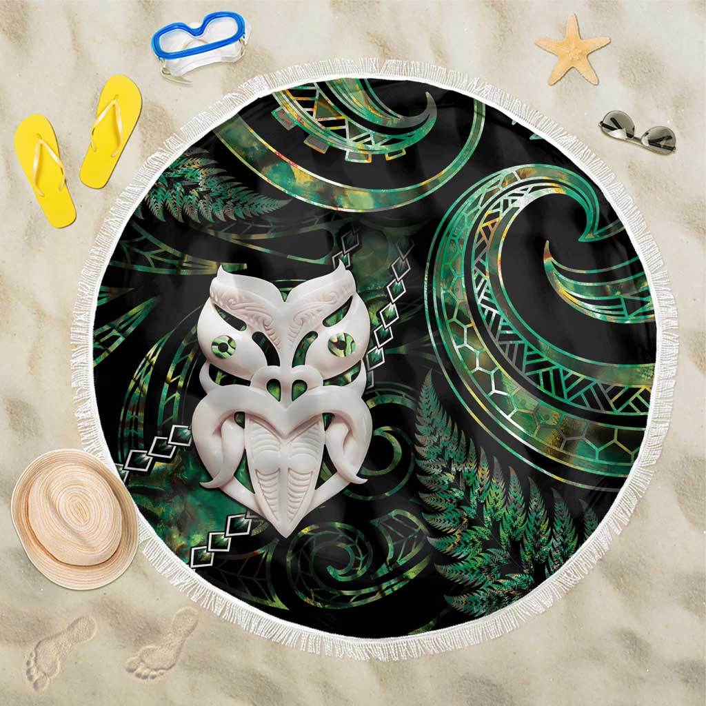 New Zealand Aotearoa Beach Blanket Maori Wheku Paua Shell Glitter Green LT05 One Size 150cm Green - Polynesian Pride