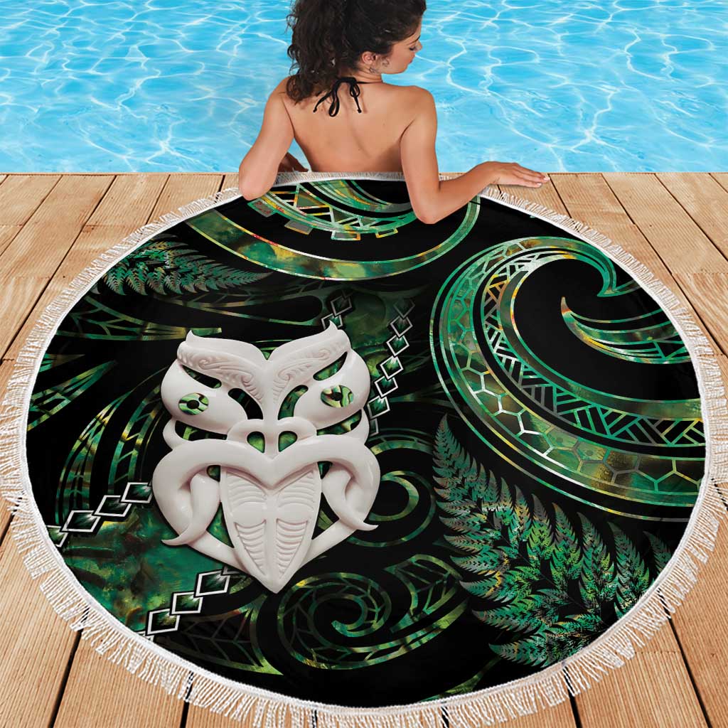 New Zealand Aotearoa Beach Blanket Maori Wheku Paua Shell Glitter Green LT05 - Polynesian Pride