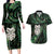 New Zealand Aotearoa Couples Matching Long Sleeve Bodycon Dress and Hawaiian Shirt Maori Wheku Paua Shell Glitter Green