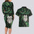 New Zealand Aotearoa Couples Matching Long Sleeve Bodycon Dress and Hawaiian Shirt Maori Wheku Paua Shell Glitter Green