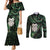 New Zealand Aotearoa Couples Matching Mermaid Dress and Long Sleeve Button Shirt Maori Wheku Paua Shell Glitter Green