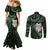 New Zealand Aotearoa Couples Matching Mermaid Dress and Long Sleeve Button Shirt Maori Wheku Paua Shell Glitter Green