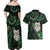 New Zealand Aotearoa Couples Matching Off Shoulder Maxi Dress and Hawaiian Shirt Maori Wheku Paua Shell Glitter Green