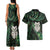 New Zealand Aotearoa Couples Matching Tank Maxi Dress and Hawaiian Shirt Maori Wheku Paua Shell Glitter Green