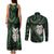 New Zealand Aotearoa Couples Matching Tank Maxi Dress and Long Sleeve Button Shirt Maori Wheku Paua Shell Glitter Green