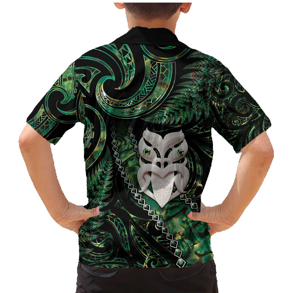 New Zealand Aotearoa Family Matching Mermaid Dress and Hawaiian Shirt Maori Wheku Paua Shell Glitter Green