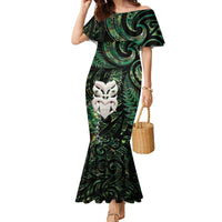 New Zealand Aotearoa Family Matching Mermaid Dress and Hawaiian Shirt Maori Wheku Paua Shell Glitter Green