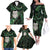 New Zealand Aotearoa Family Matching Off The Shoulder Long Sleeve Dress and Hawaiian Shirt Maori Wheku Paua Shell Glitter Green