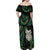 New Zealand Aotearoa Family Matching Off Shoulder Maxi Dress and Hawaiian Shirt Maori Wheku Paua Shell Glitter Green