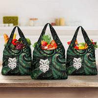 New Zealand Aotearoa Grocery Bag Maori Wheku Paua Shell Glitter Green LT05 3-pack One Size Green - Polynesian Pride