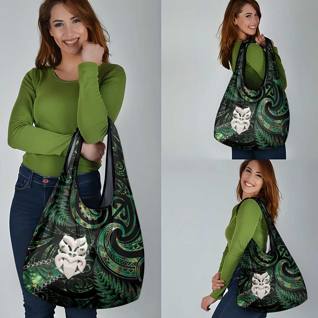 New Zealand Aotearoa Grocery Bag Maori Wheku Paua Shell Glitter Green LT05 - Polynesian Pride