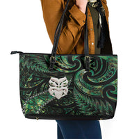 New Zealand Aotearoa Leather Tote Bag Maori Wheku Paua Shell Glitter Green LT05 - Polynesian Pride