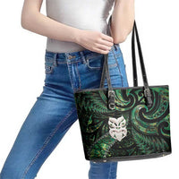 New Zealand Aotearoa Leather Tote Bag Maori Wheku Paua Shell Glitter Green LT05 - Polynesian Pride