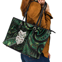 New Zealand Aotearoa Leather Tote Bag Maori Wheku Paua Shell Glitter Green LT05 - Polynesian Pride