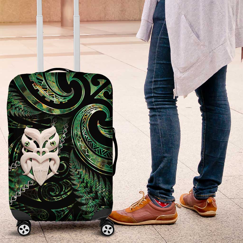 New Zealand Aotearoa Luggage Cover Maori Wheku Paua Shell Glitter Green