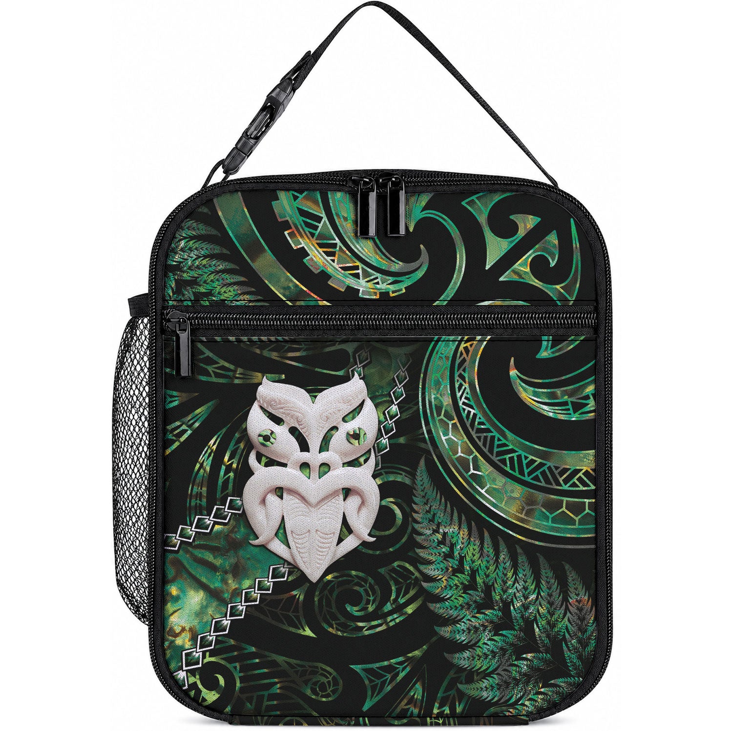 New Zealand Aotearoa Lunch Bag Maori Wheku Paua Shell Glitter Green LT05 10.2 × 8.3 × 4.3 inch Green - Polynesian Pride