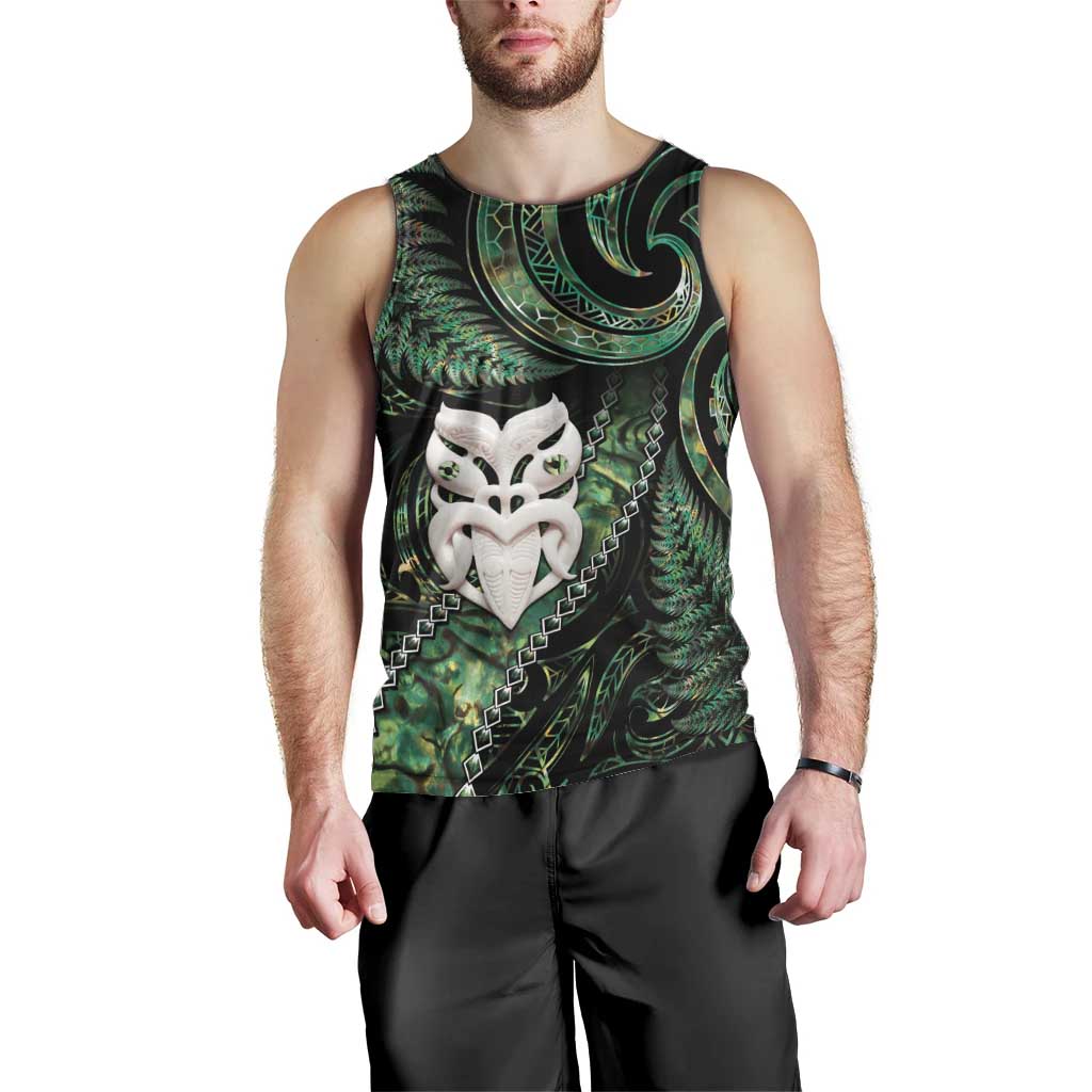 New Zealand Aotearoa Men Tank Top Maori Wheku Paua Shell Glitter Green LT05 - Polynesian Pride