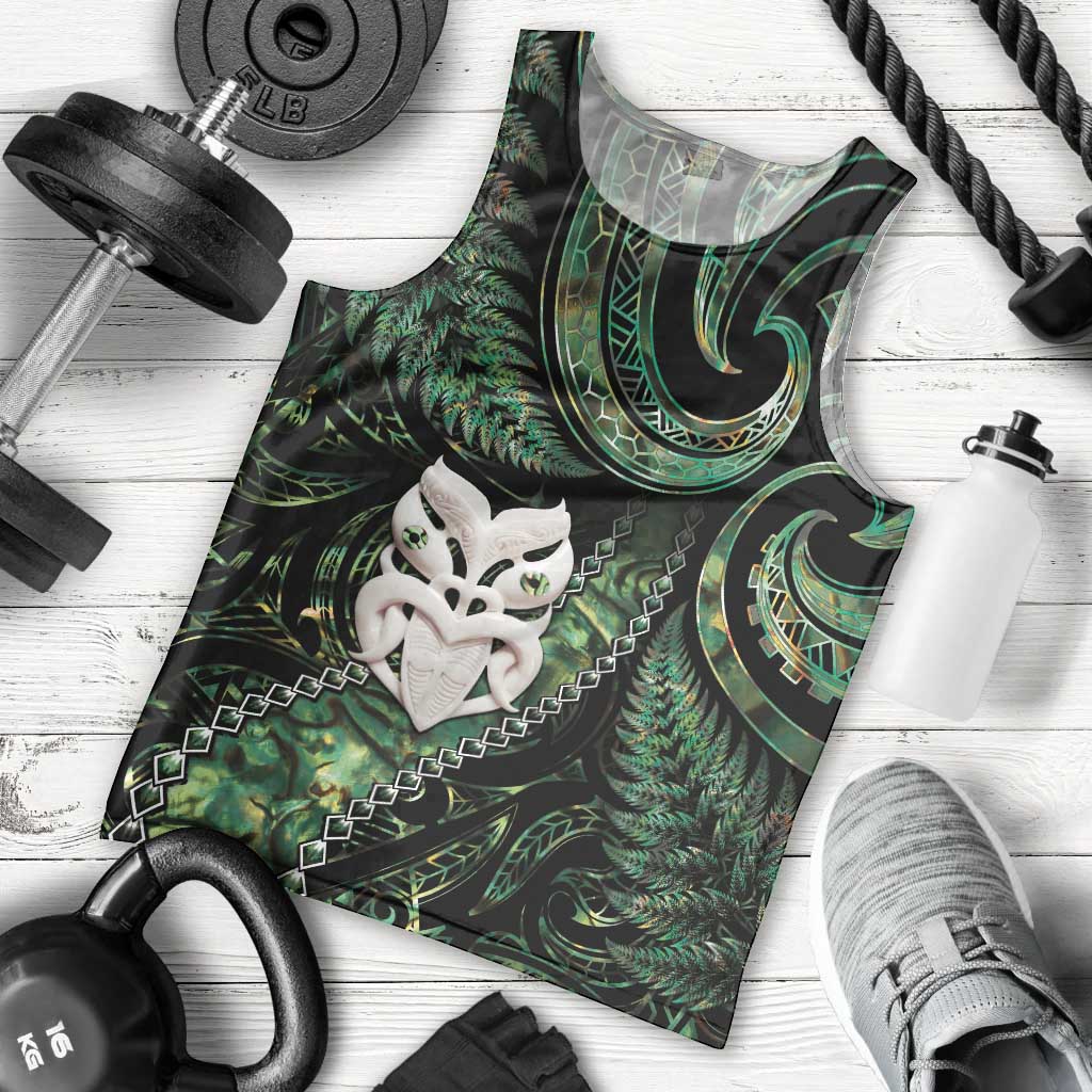 New Zealand Aotearoa Men Tank Top Maori Wheku Paua Shell Glitter Green LT05 - Polynesian Pride
