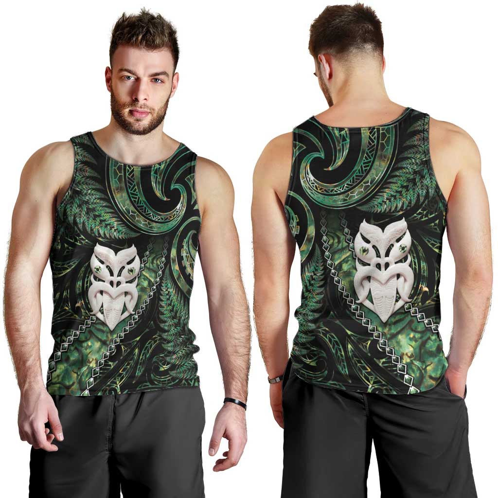 New Zealand Aotearoa Men Tank Top Maori Wheku Paua Shell Glitter Green LT05 - Polynesian Pride