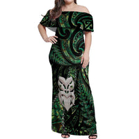 New Zealand Aotearoa Off Shoulder Maxi Dress Maori Wheku Paua Shell Glitter Green LT05 Women Green - Polynesian Pride