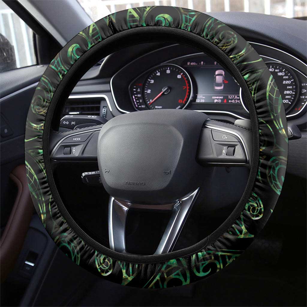 New Zealand Aotearoa Steering Wheel Cover Maori Wheku Paua Shell Glitter Green LT05 - Polynesian Pride