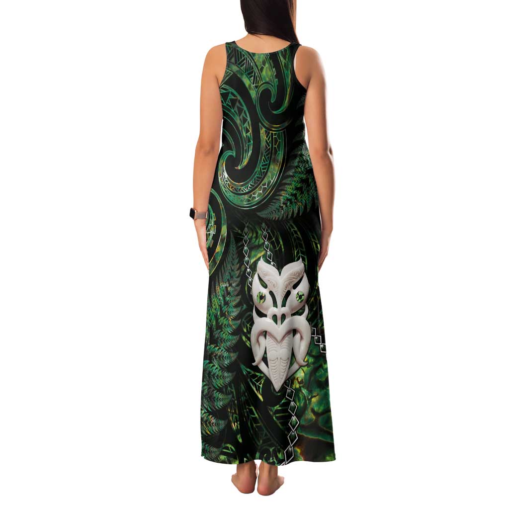 New Zealand Aotearoa Tank Maxi Dress Maori Wheku Paua Shell Glitter Green LT05 - Polynesian Pride