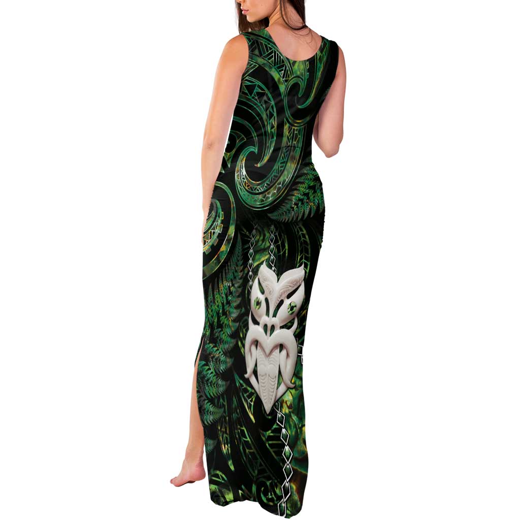 New Zealand Aotearoa Tank Maxi Dress Maori Wheku Paua Shell Glitter Green LT05 - Polynesian Pride