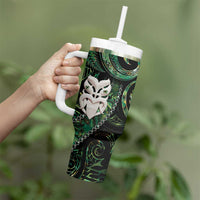 New Zealand Aotearoa Tumbler With Handle Maori Wheku Paua Shell Glitter Green LT05 - Polynesian Pride