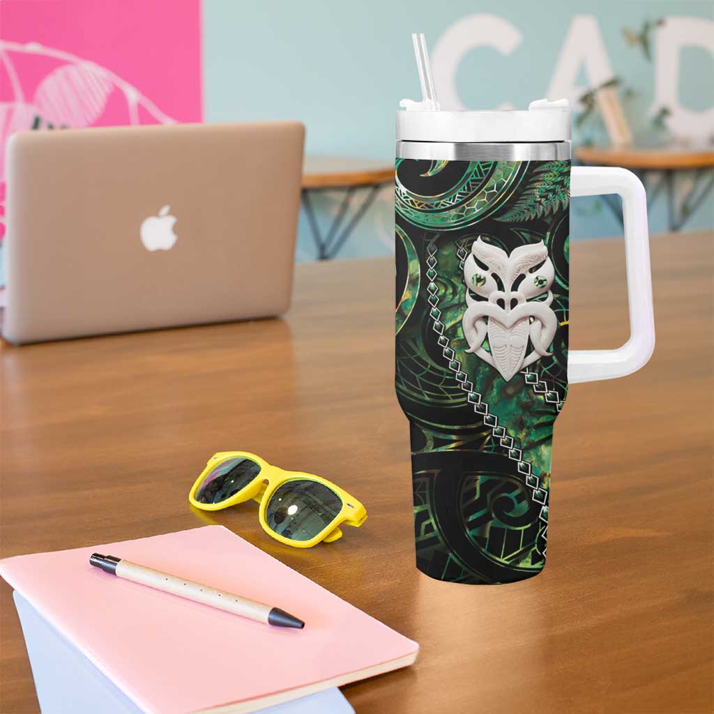 New Zealand Aotearoa Tumbler With Handle Maori Wheku Paua Shell Glitter Green LT05 - Polynesian Pride
