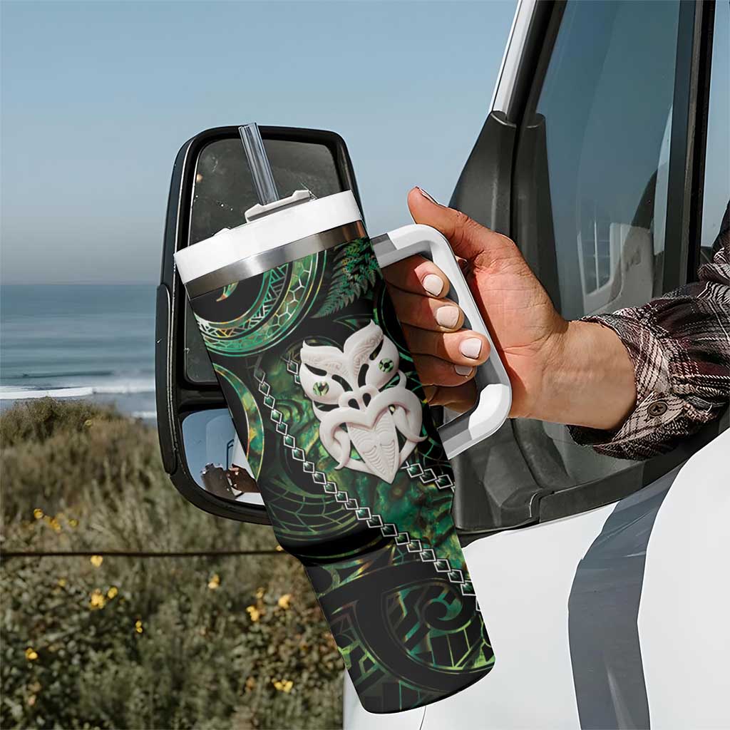 New Zealand Aotearoa Tumbler With Handle Maori Wheku Paua Shell Glitter Green LT05 - Polynesian Pride