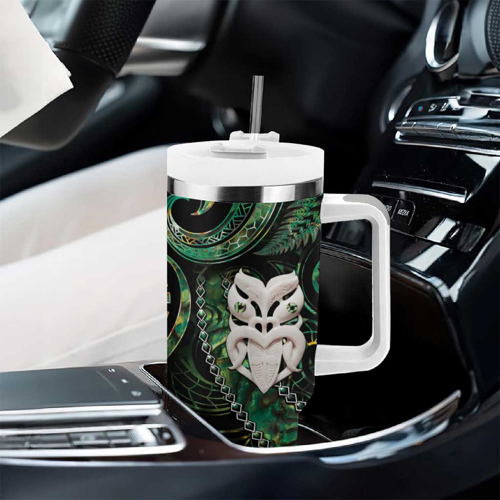 New Zealand Aotearoa Tumbler With Handle Maori Wheku Paua Shell Glitter Green LT05 - Polynesian Pride